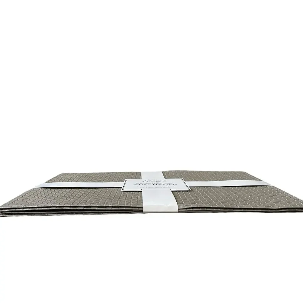 Allegro Metallic Silver Faux Leather Placemats 13x18 Set of 4 Holiday Glam NEW